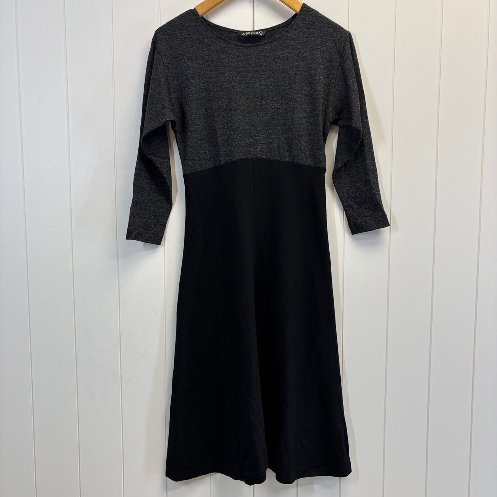 AKIMBO Womens Minimalist Two Tone Wool Jersey Dress‎ Size S Cozy Closet Staple